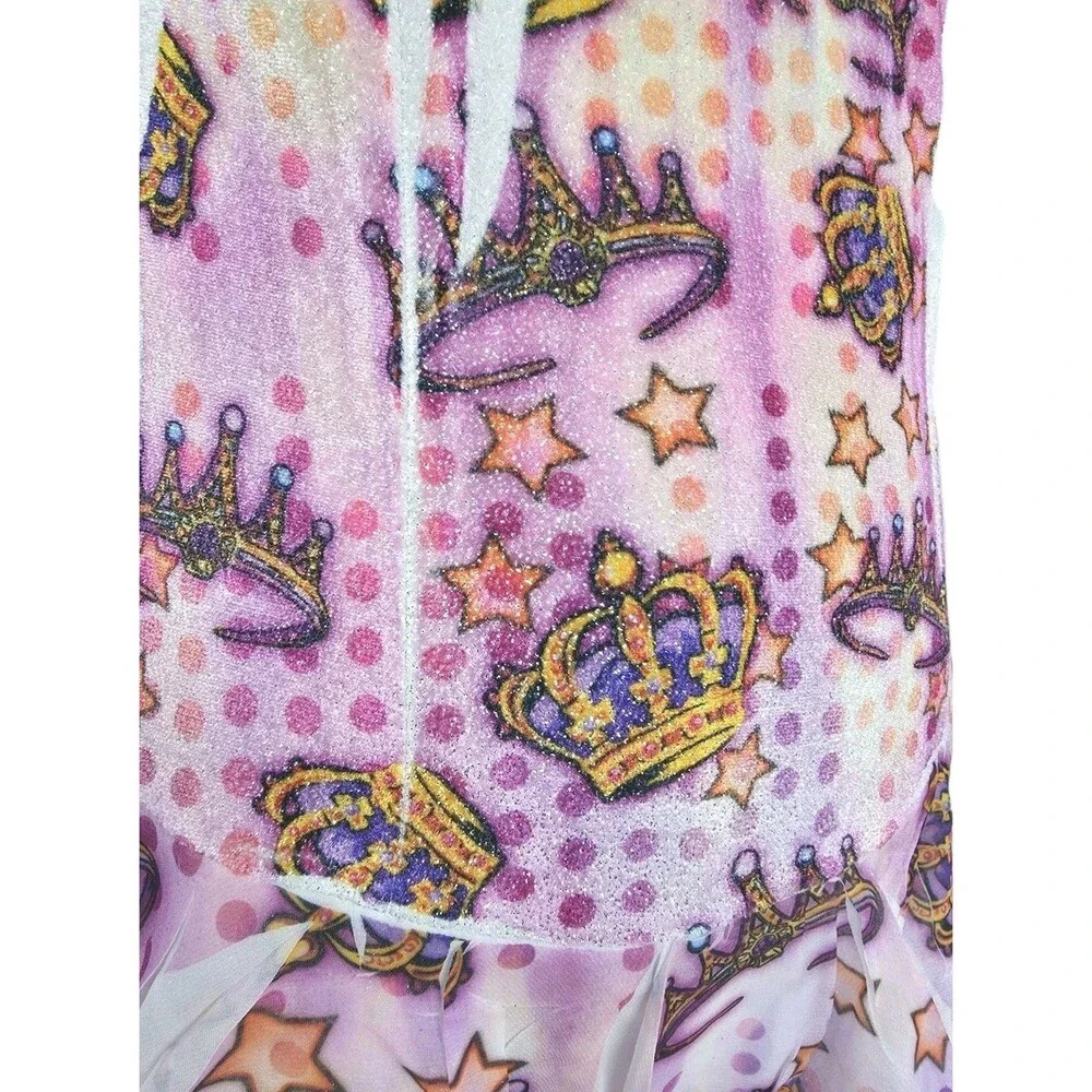 Y2K Duck Crossing VTG Velvet Leotard Dance Dress Glitter Crowns Airbrush Size CS
